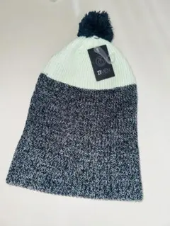 ツートンカラー ニット帽 ポンポン付き