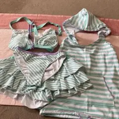 RU セパレート水着　フード付きタンキニ　フリルのキュロット　4点セット　M