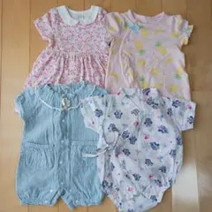 ベビー花柄　 ミニー甚平風　　ストライプ他　ロンパース4枚セット　サイズ70