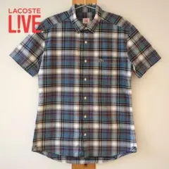 LACOSTE L!VE 半袖チェックシャツ 刺繍ロゴ 40
