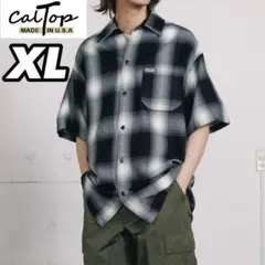新品 CALTOP キャルトップ 半袖チェックシャツ ネイビーアイボリー XL