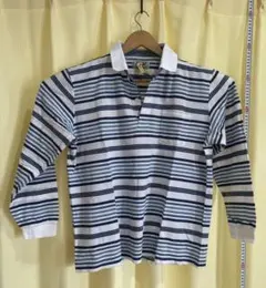 クロコダイル 長袖ポロシャツLLロゴ入りUSED美品青白ストライプ 胸ポケット