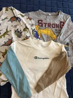 恐竜プリントとストロングロゴの長袖カットソー3点セット