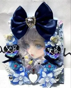 トレカデコ青白ホイップデコ硬質ケースデコ　リボン花ハート　y2k推し活