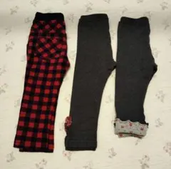 ニットプランナーKP　赤黒チェックパンツ　グレーレギンス　3点セット