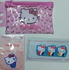 ハローキティ ヒョウ柄 ラメポーチ Sサイズ ワッペン 2点