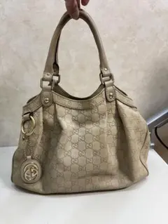 GUCCI グッチシマ ベージュ系 スーキー GG ハンドバッグ レザー