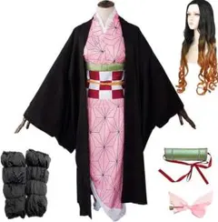 鬼滅の刃 竈門禰豆子 ウィッグ付き コスプレ巾着袋付き 豪華9点セット Lサイズ