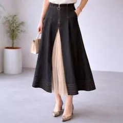 チャオパニック［F］大人ガーリー◎シフォンプリーツドッキングデニムロングスカート