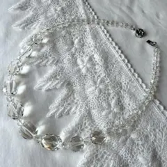 大粒カットクリスタルネックレス　透明感ヴィンテージ SILVER金具