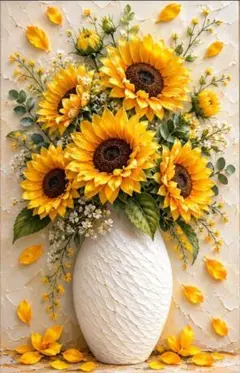 白い花瓶のひまわり 華やかな花アート 30×40cm
