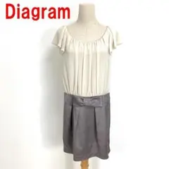 A5718 ダイアグラム ひざ丈ワンピース ウール グレー ベージュ 36