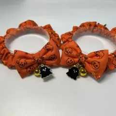 とも 様 猫の首輪 ハロウィーン柄 オレンジ 6.5cmリボン