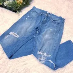 LOWRYSFARM　デニム【S】ライトブルー♡クラッシュ加工　個性的