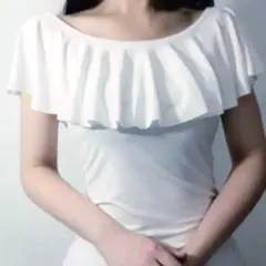 2XL サイズ　着心地抜群　フラダンス用 フリル トップス ホワイトのサムネイル