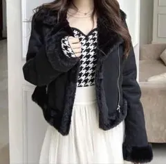 リゼクシー　RESEXXY 黒 フェイクファー ムートン ライダース ジャケット