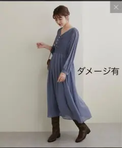 natural couture ピンタックプリーツお上品ワンピース ブルー