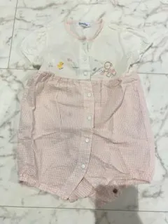 familiar チェック柄ロンパース 70