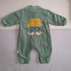 新品未使用★長袖ロンパース／コーデュロイ／グリーン／黄緑／ヒゲ柄／73センチ