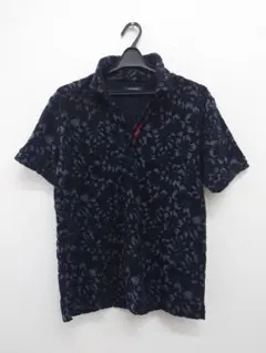 Stra Raggio 半袖スキッパーポロシャツ 花柄 パイル地　黒色　Lサイズのサムネイル
