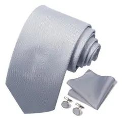 ネクタイ 3点セット ライトグレー 結婚式 フォーマル カフス ポケットチーフ