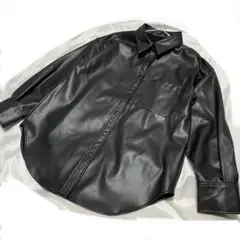 GU フェイクレザーオーバーシャツ S ブラック