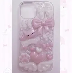 ♡現品♡ ハンドメイドスマホケース iPhone15 リボン ピンク 猫