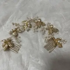 金色の葉とパールのヘアコーム　結婚式のために購入しましたが使用しなかったです