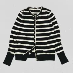 ZARA ザラ♡金ボタンボーダークルーネックカーディガン　白/黒　38