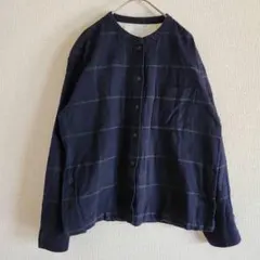 【良品計画】（M）チェック柄フロントボタンコットンシャツ/オーバーサイズ/総柄