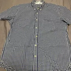 H&M 半袖チェックシャツ ネイビー/ホワイト