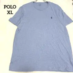 ポロ　Tシャツ　クルーネック　ポニー刺繍　オーバーサイズ　カジュアル　ブルーXL
