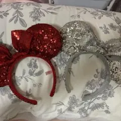 ディズニー ミッキー型カチューシャ 赤と銀 2点セット