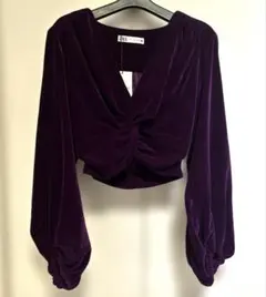 ZARA ベロア パープル クロップドトップス S