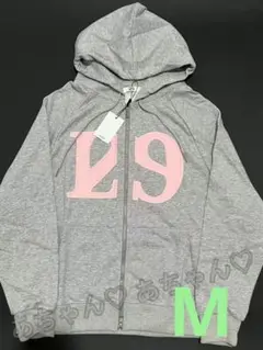 韓国 ILLIGOグレーの29プリントジップアップフーディ M