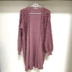 ナイスクラップ ロングカーディガン ピンク フリンジ カーディガン