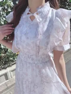 evelyn ラメフリル花柄op ピンク