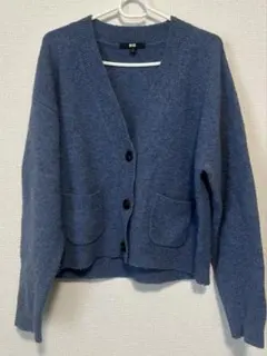 ユニクロ　スフレヤーンVネックショートカーディガン　ブルー　M