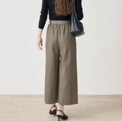 PLST プラステ リネンブレンドストレッチクロップドワイドパンツ