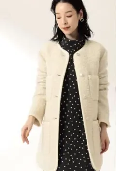 デミルクスビームス　定価46200円　ツイードコート　Mオフホワイト　銀ボタン