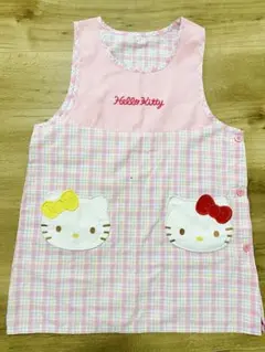 ハローキティ　サンリオ　エプロン　チェック柄　ピンク