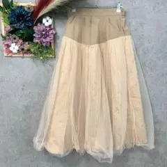 327 チュール切り替え　マキシスカート　（M）　ふわふわ　可愛い　デート