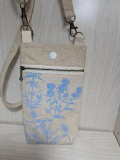 スマホショルダーバック　生成り　ボタニカル柄