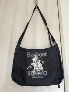 Barbour ショルダーバッグ 黒 キャラクターイラスト付き