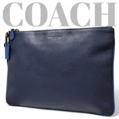 【極美品】 COACH コーチ カラーブロック クラッチバック レザー ネイビー