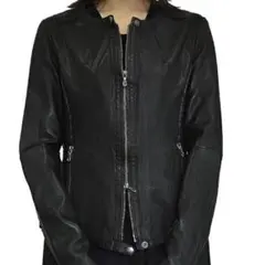 ノーカラーリアルレザージャケット黒