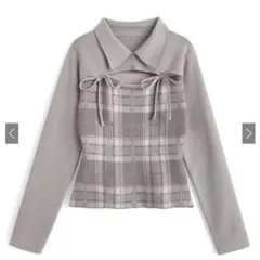 GRL チェック柄フロントオープンリボンニットトップス ru1614