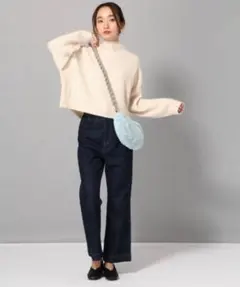 美品 JEANASIS ハイウエストデザインデニムパンツ インディゴ