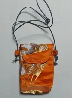 オレンジ色の帯リメイクスマホショルダーバッグ