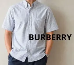 バーバリー BURBERRY LONDON 半袖ギンガムチェックシャツ L 水色